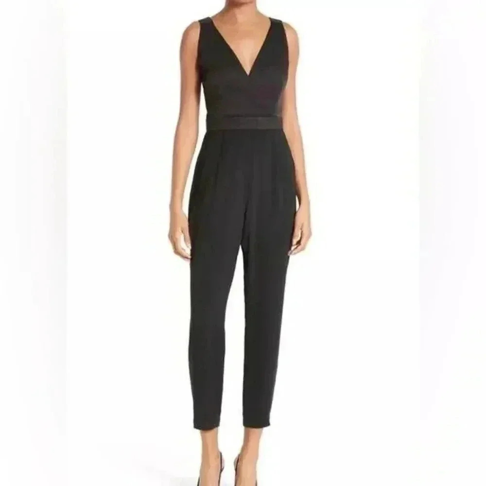 Ted Baker Black V-Neck Jumpsuit Size 1 Sparkle Ossia Pant Trim Strappy